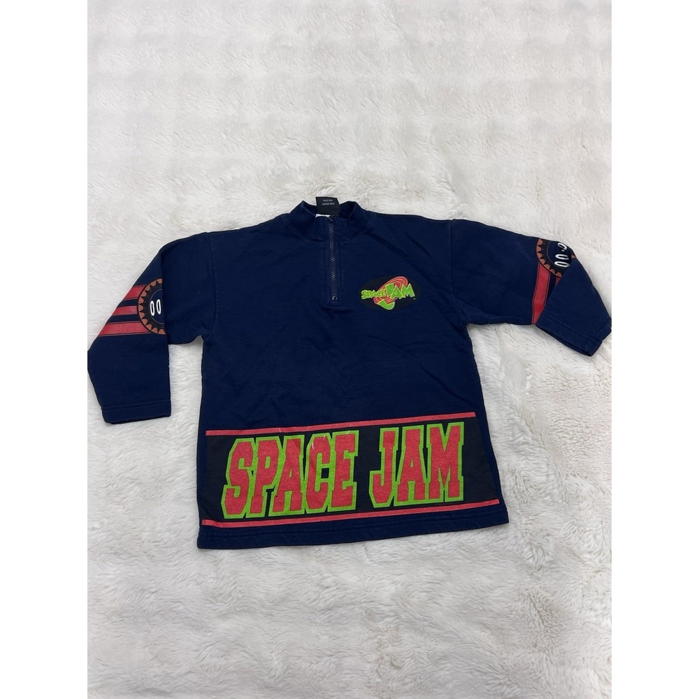 Vintage Kids Space Jam 90s Sweatshirt Size Small Quarter Zip Black